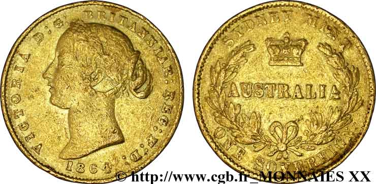 AUSTRALIE - VICTORIA Souverain, (sovereign) 1864 Sydney VF 