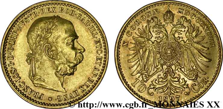 AUSTRIA - FRANZ-JOSEPH I 10 corona en or, 1er type 1897 Vienne AU 