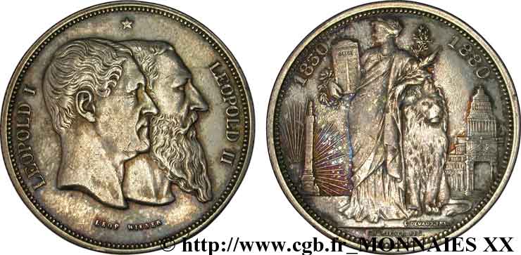 BELGIQUE - ROYAUME DE BELGIQUE - LÉOPOLD II 5 francs, Cinquantenaire du Royaume (1830-1880) 1880 Bruxelles XF 
