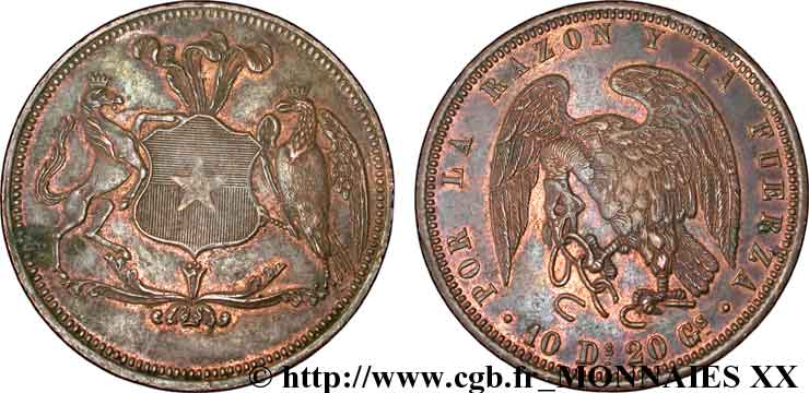 CHILI - RÉPUBLIQUE Prueba de 8 escudos en bronze (essai) n.d. Santiago du Chili VZ 