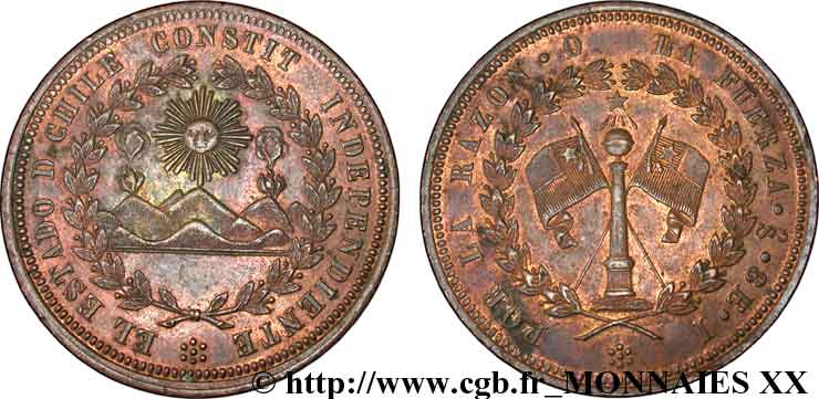 CHILI - RÉPUBLIQUE Prueba de 8 escudos en bronze (essai) n.d. Santiago du Chili AU 