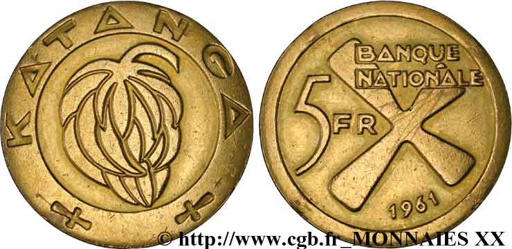 CONGO - PROVINCE DU KATANGA 5 francs or 1961  MBC 