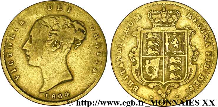 GREAT-BRITAIN - VICTORIA Demi-souverain, (half sovereign), coin 13 1864 Londres VF 