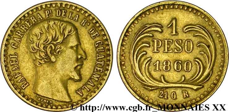 REPUBLIC OF GUATEMALA 1 peso 1860 Guatemala city XF 