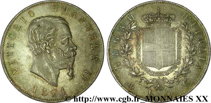 ITALY - KINGDOM OF ITALY - VICTOR-EMMANUEL II 5 lires 1871 Milan MS 