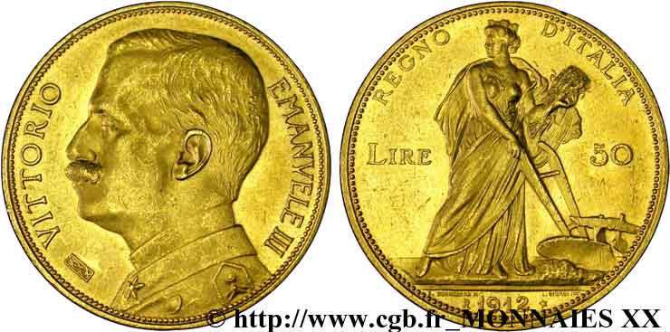ITALIEN - ITALIEN KÖNIGREICH - VIKTOR EMANUEL III. 50 lires or 1912 Rome VZ 