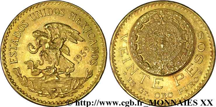 MEXIQUE - RÉPUBLIQUE 20 pesos or 1959 Mexico SPL 