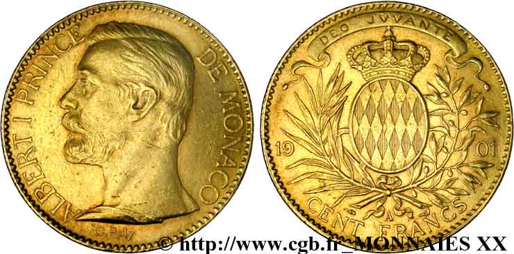 MONACO - PRINCIPAUTÉ DE MONACO - ALBERT Ier 100 francs or 1901 Paris EBC 
