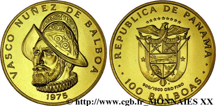 REPUBLIC OF PANAMA 100 balboas or, 500e anniversaire de la naissance de Balboa 1975 Franklin Mint MS 