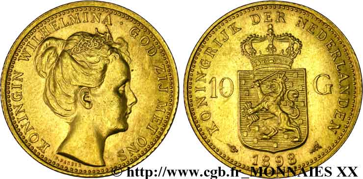 PAYS-BAS - ROYAUME DES PAYS-BAS - WILHELMINE 10 guldens or ou 10 florins 1er type 1898 Utrecht EBC 