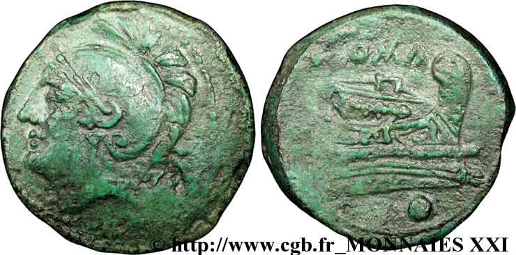 RÉPUBLIQUE ROMAINE - ANONYMES Uncia ou once frappée, bronze (MB, Æ 26) TTB