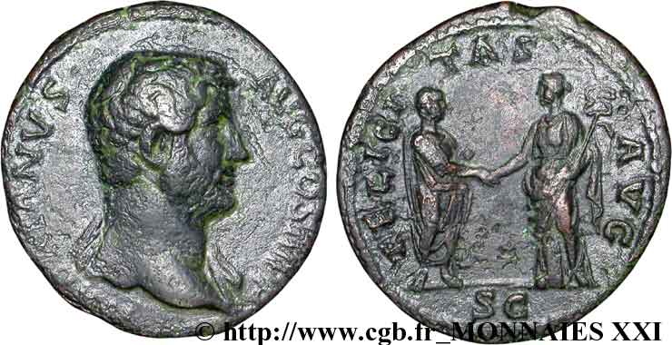 ADRIANO Moyen Bronze,  as, (MB, Æ 27) XF