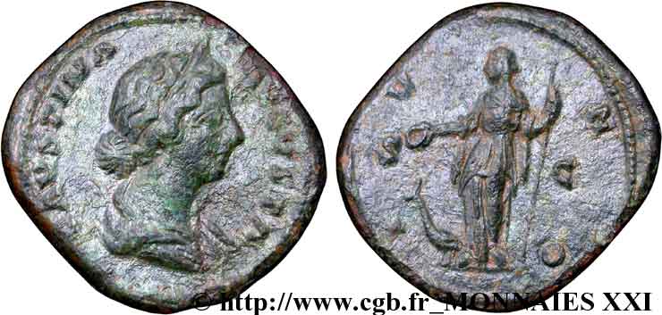 FAUSTINE JEUNE Moyen bronze, dupondius ou as, (MB, Æ 27) TTB