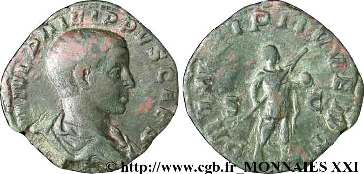 PHILIPPUS II Sesterce, (GB, Æ 29) XF