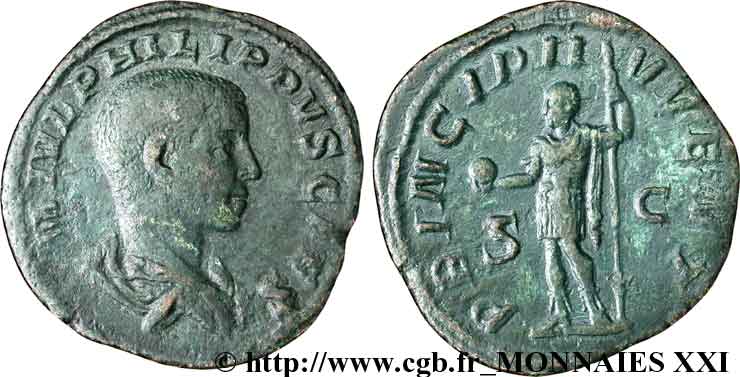 PHILIPPUS II Sesterce, (GB, Æ 30) XF