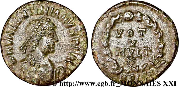 VALENTINIANO II Nummus, (PB, Æ 4) AU