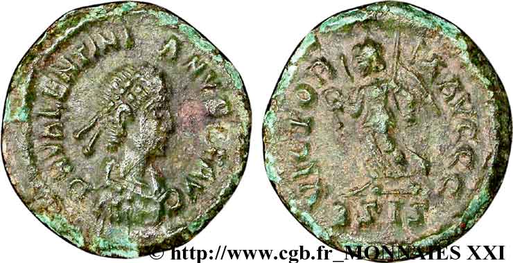 VALENTINIANO II Nummus, (PBQ, Æ 4) EBC