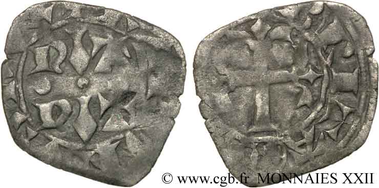 DUCHY OF BRITTANY - CHARLES OF BLOIS Double denier VF