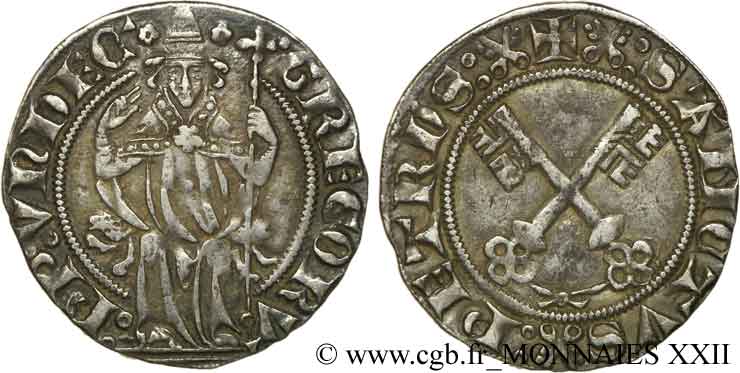 COMTAT-VENAISSIN - GREGORY XI (Pierre Roger de Beaufort) Gros ou carlin AU/XF