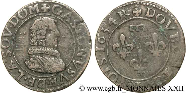 PRINCIPAUTY OF DOMBES - GASTON OF ORLEANS Double tournois, type 8 VF
