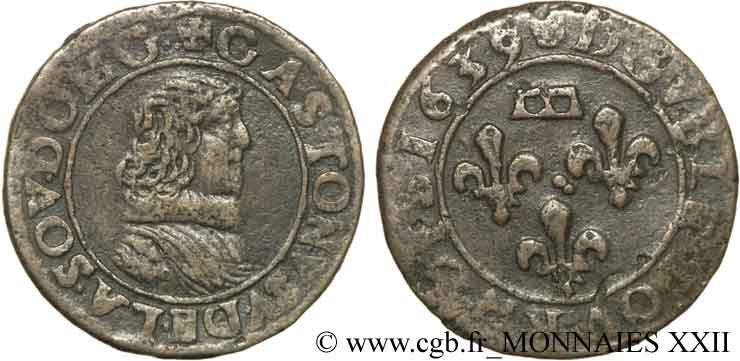 DOMBES - PRINCIPALITY OF DOMBES - GASTON OF ORLEANS Double tournois, type 8 XF/VF