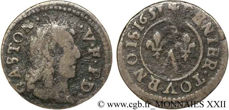 DOMBES - PRINCIPALITY OF DOMBES - GASTON OF ORLEANS Denier tournois, type 6 VF/F