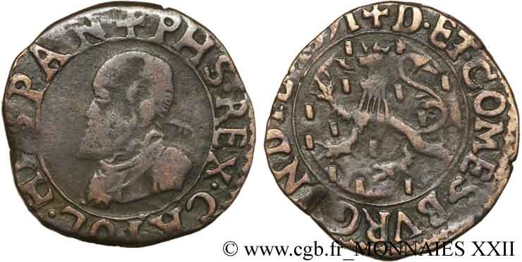 COUNTY OF BURGUNDY - PHILIPPE II OF SPAIN Double denier BC/BC+