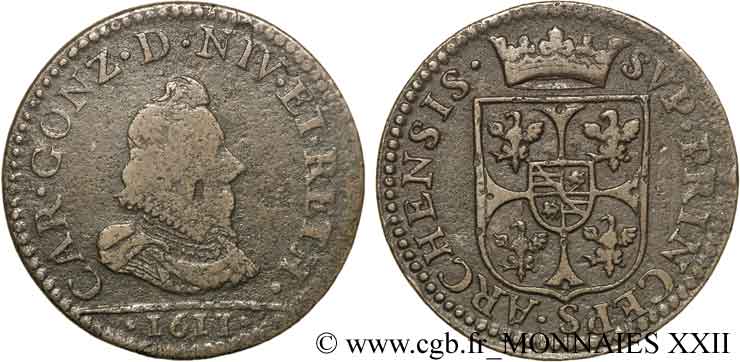 ARDENNES - PRINCIPALITY OF ARCHES-CHARLEVILLE - CHARLES I GONZAGA Liard au buste large VF