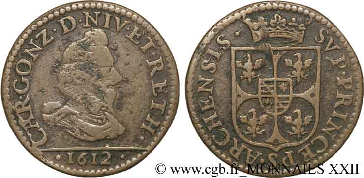 ARDENNES - PRINCIPAUTY OF ARCHES-CHARLEVILLE - CHARLES I OF GONZAGUE Liard au buste large VF