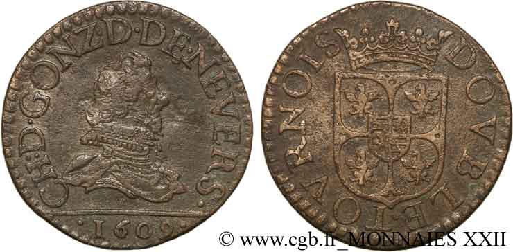 ARDENNES - PRINCIPAUTY OF ARCHES-CHARLEVILLE - CHARLES I OF GONZAGUE Double tournois XF