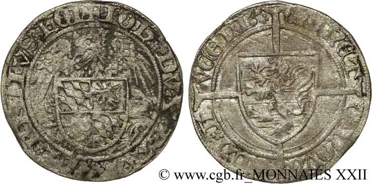 LUXEMBOURG - DUCHY OF LUXEMBOURG - JOHN OF BAVARIA AND ELIZABETH OF GÖRLITZ, TENANTS OF CROWN LANDS Gros au griffon (beyergroschen) AU