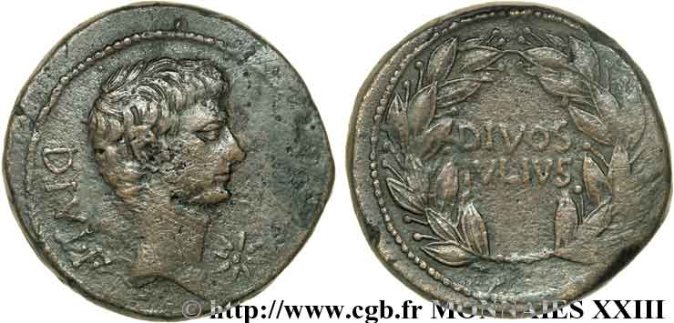 OCTAVIAN AND JULIUS CAESAR Sesterce ou dupondius, (GB, Æ 31) XF