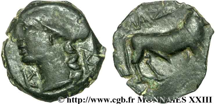 MASSALIA - MARSEILLE Petit bronze au taureau passant (hémiobole) XF