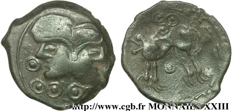 GALLIEN - BELGICA - SUESSIONES (Region die Soissons) Bronze à la tête janiforme, classe II SS