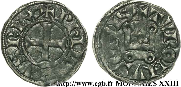 PHILIPPE III LE HARDI ET PHILIPPE IV LE BEL - MONNAYAGE COMMUN (à partir de 1280) Obole tournois à l O rond n.d.  TTB