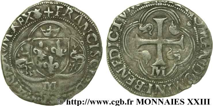 FRANÇOIS IER LE RESTAURATEUR DES LETTRES Douzain aux salamandres, 5e type n.d. Toulouse TB+