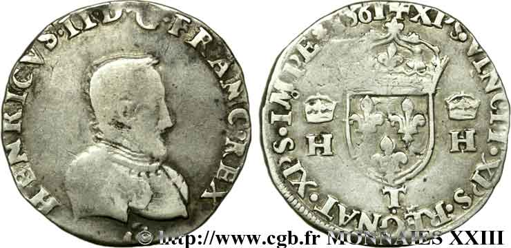 CHARLES IX. MONNAYAGE AU NOM DE HENRI II Teston, tête nue du 1er type 1561 Nantes TB/TB+