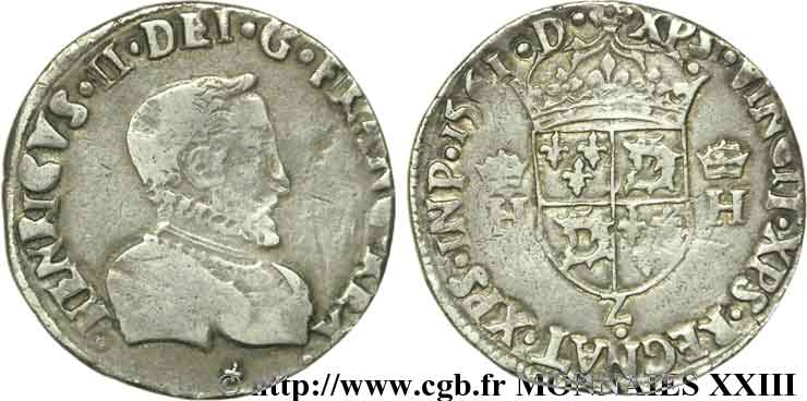 CHARLES IX. COINAGE AT THE NAME OF HENRY II Teston du Dauphiné à la tête nue 1561 Grenoble VF/XF