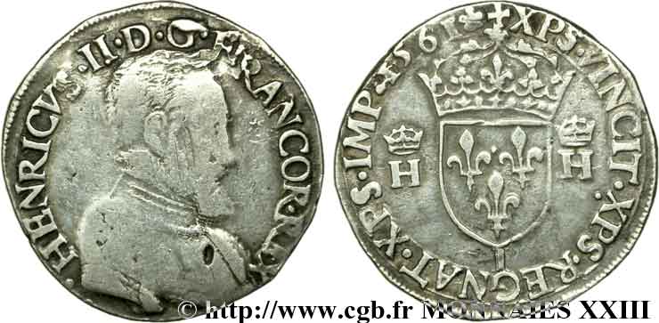 CHARLES IX. MONNAYAGE AU NOM DE HENRI II Teston à la tête nue, 1er type 1561 Limoges TB+/TTB