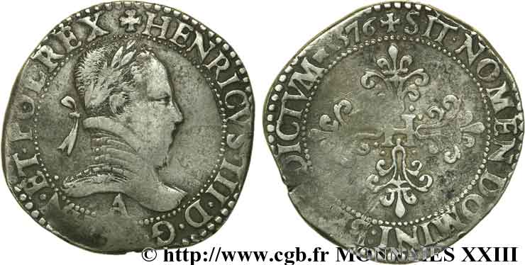 HENRI III Franc au col plat 1576 Paris TB+