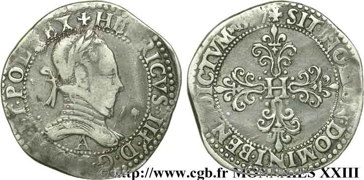 HENRY III Franc au col plat 1577 Paris q.BB/BB