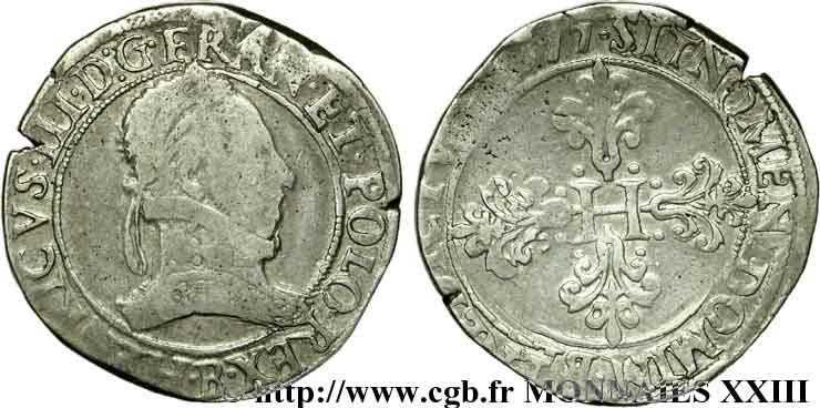 HENRY III Franc au col plat 1577 Rouen q.BB