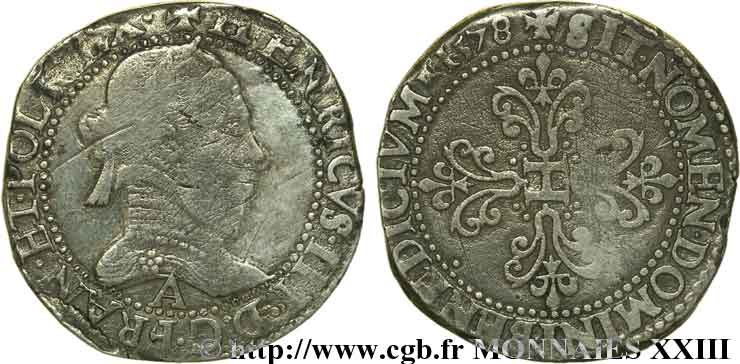 HENRI III Franc au col plat 1578 Paris TB/TB+