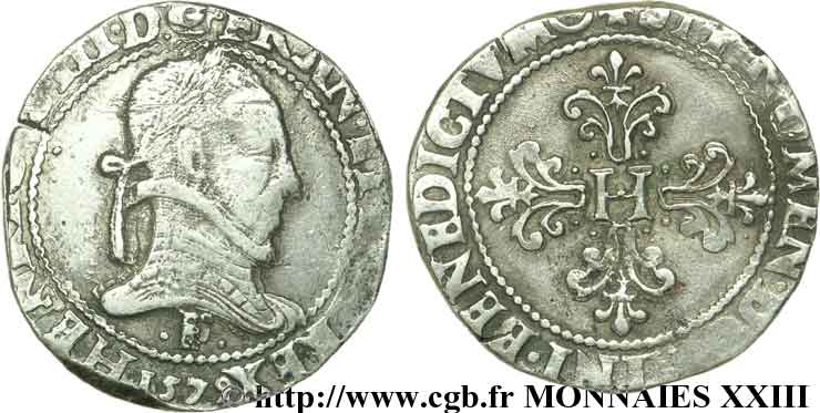 HENRI III Franc au col plat 1579 Angers TTB