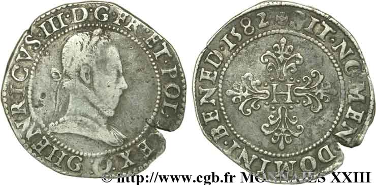 HENRI III Franc au col plat 1582 Poitiers TTB