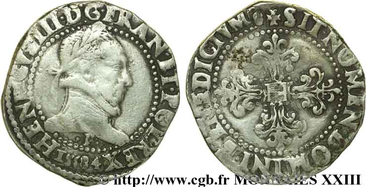 HENRI III Franc au col plat 1584 Angers TB+