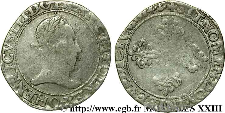 HENRY III Franc au col plat 1584 Riom VF
