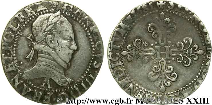 HENRY III Franc au col plat 1585 Paris XF