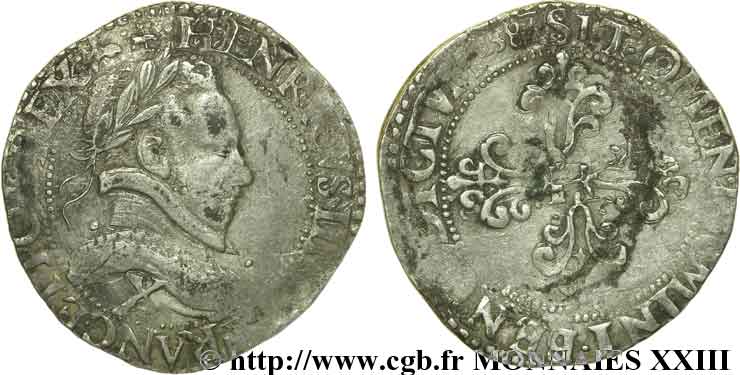 HENRI III Demi-franc au col plat 1587 Amiens TB+