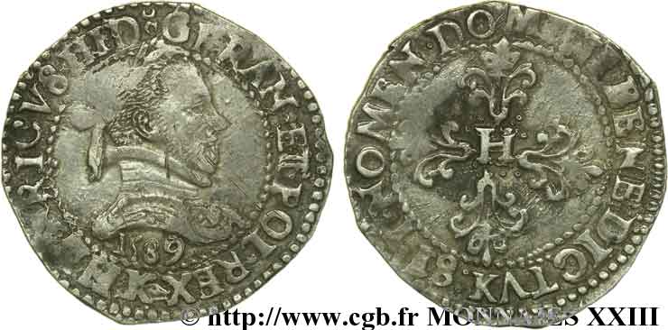 HENRY III Demi-franc au col plat 1589 Bordeaux XF